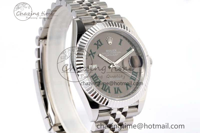 DateJust 41 126334 ZF 1:1 Best Edition 904L Steel Gray Dial Green Roman Marker on Jubilee Bracelet A FlexibleFit 2373