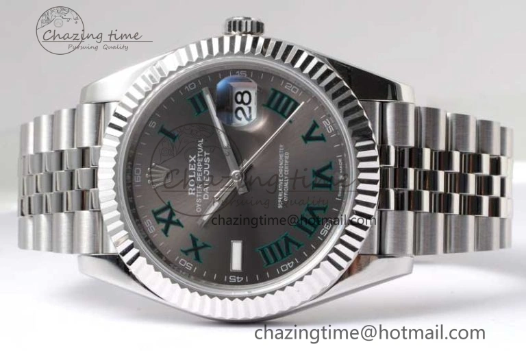 DateJust 41 126334 ZF 1:1 Best Edition 904L Steel Gray Dial Green Roman Marker on Jubilee Bracelet A FlexibleFit 2373