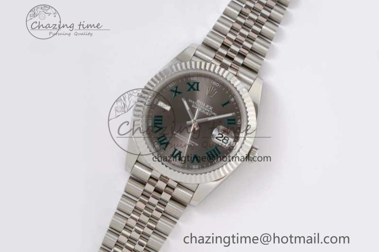 DateJust 41 126334 ZF 1:1 Best Edition 904L Steel Gray Dial Green Roman Marker on Jubilee Bracelet A FlexibleFit 2373