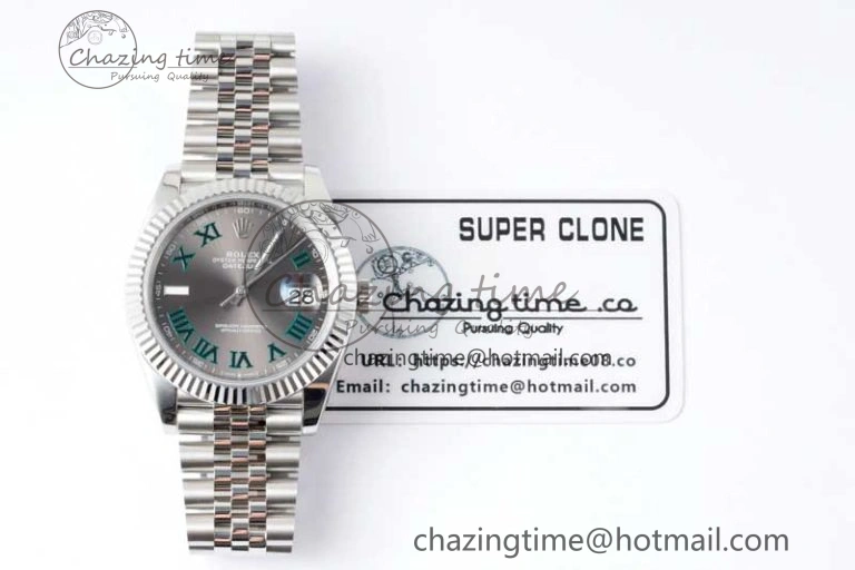 DateJust 41 126334 ZF 1:1 Best Edition 904L Steel Gray Dial Green Roman Marker on Jubilee Bracelet A FlexibleFit 2373