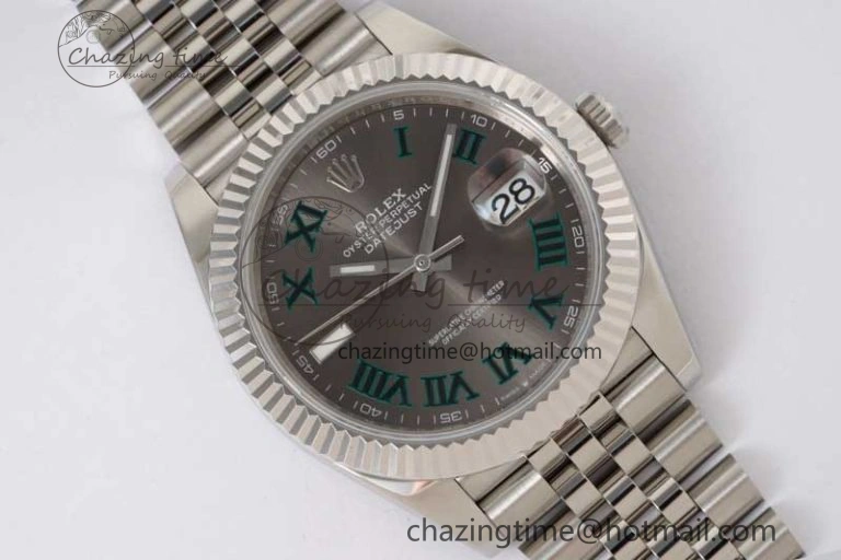 DateJust 41 126334 ZF 1:1 Best Edition 904L Steel Gray Dial Green Roman Marker on Jubilee Bracelet A FlexibleFit 2373