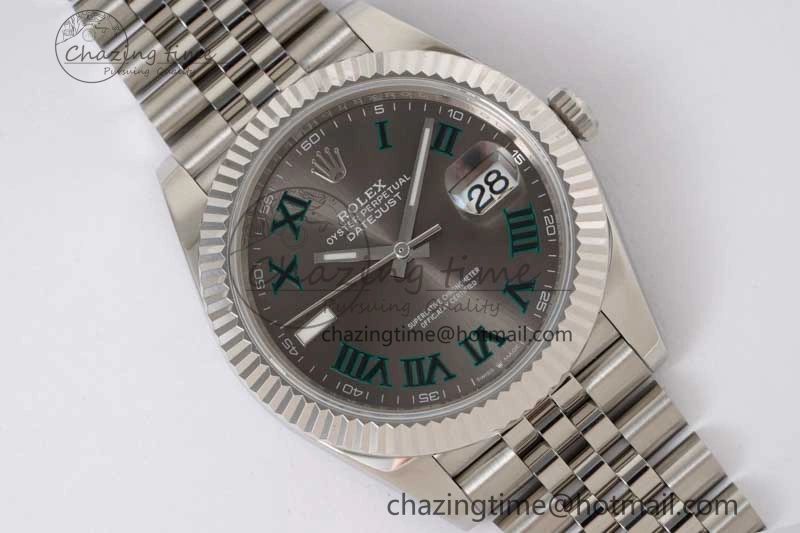 DateJust 41 126334 ZF 1:1 Best Edition 904L Steel Gray Dial Green Roman Marker on Jubilee Bracelet A FlexibleFit 2373