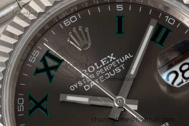DateJust 41 126334 ZF 1:1 Best Edition 904L Steel Gray Dial Green Roman Marker on Jubilee Bracelet A FlexibleFit 2373