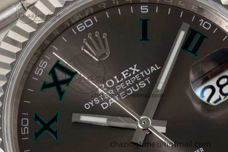 DateJust 41 126334 ZF 1:1 Best Edition 904L Steel Gray Dial Green Roman Marker on Jubilee Bracelet A FlexibleFit 2373
