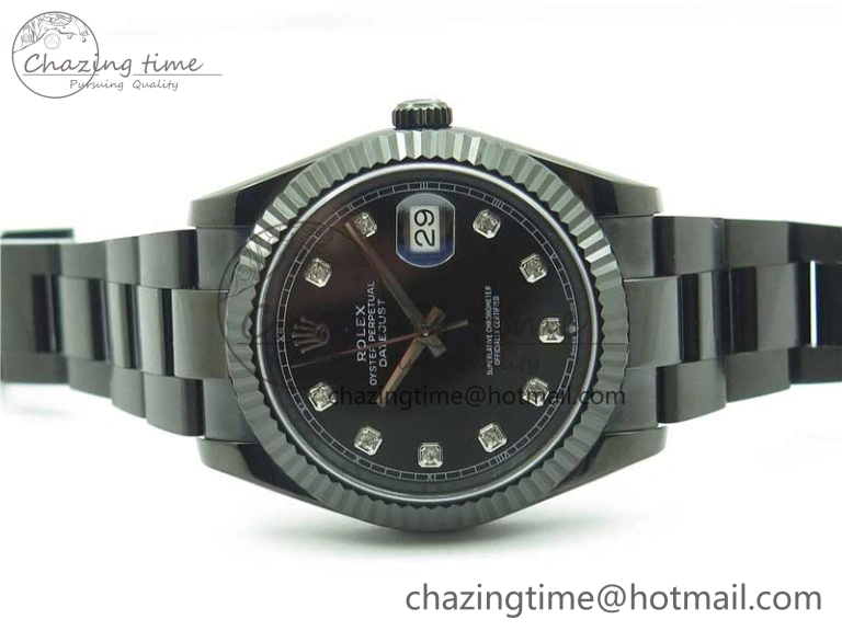 Supportive DateJust 41 All Black PVD VRF Best Edition Black Dial Diamonds Markers on PVD Oyster Bracelet A 2791