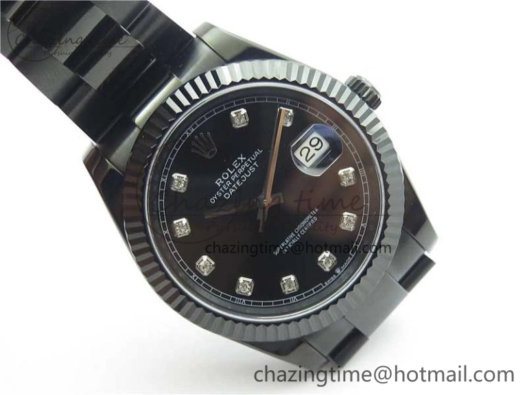 Supportive DateJust 41 All Black PVD VRF Best Edition Black Dial Diamonds Markers on PVD Oyster Bracelet A 2791