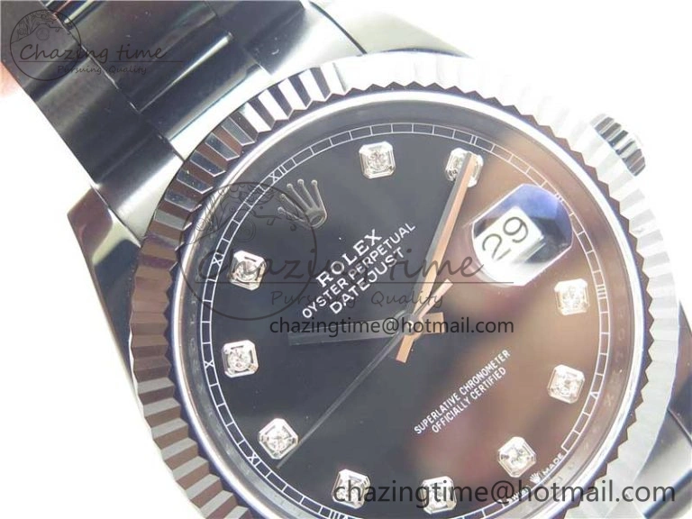 Supportive DateJust 41 All Black PVD VRF Best Edition Black Dial Diamonds Markers on PVD Oyster Bracelet A 2791