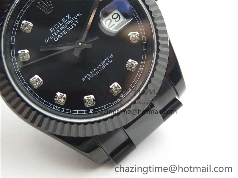 Supportive DateJust 41 All Black PVD VRF Best Edition Black Dial Diamonds Markers on PVD Oyster Bracelet A 2791
