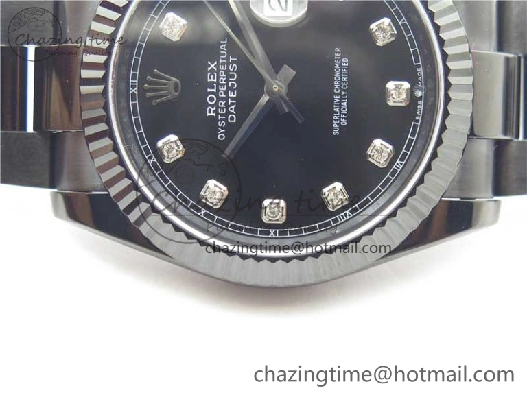 Supportive DateJust 41 All Black PVD VRF Best Edition Black Dial Diamonds Markers on PVD Oyster Bracelet A 2791