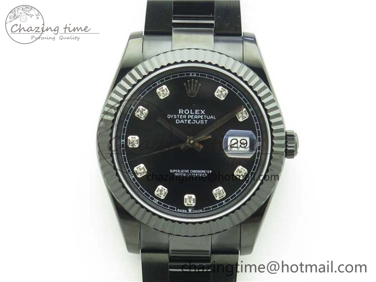 Supportive DateJust 41 All Black PVD VRF Best Edition Black Dial Diamonds Markers on PVD Oyster Bracelet A 2791