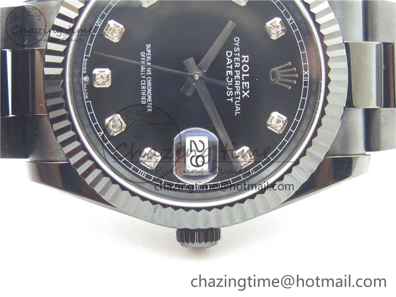 Supportive DateJust 41 All Black PVD VRF Best Edition Black Dial Diamonds Markers on PVD Oyster Bracelet A 2791