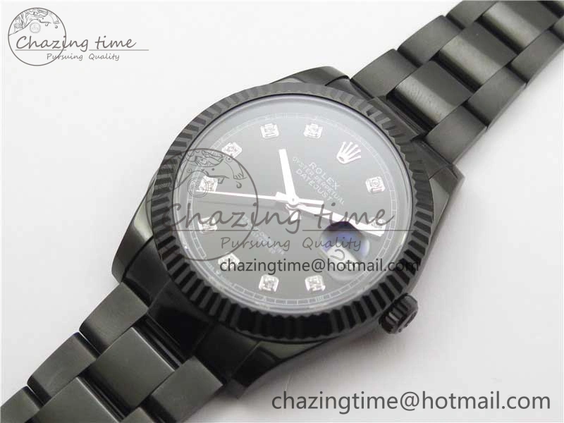 Supportive DateJust 41 All Black PVD VRF Best Edition Black Dial Diamonds Markers on PVD Oyster Bracelet A 2791