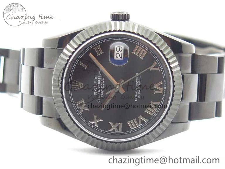 DateJust 41 All Black PVD VRF Best Edition Black Dial Roman Markers on PVD Oyster Bracelet A ModernLook 2793