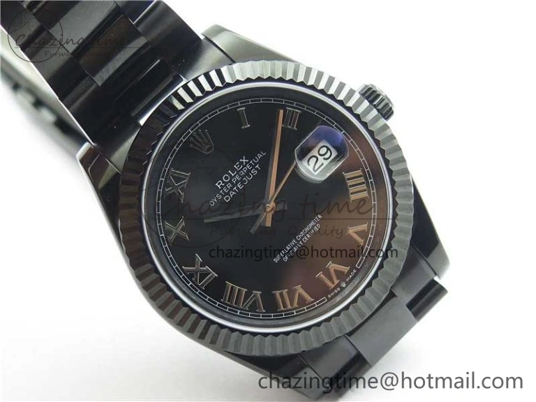 DateJust 41 All Black PVD VRF Best Edition Black Dial Roman Markers on PVD Oyster Bracelet A ModernLook 2793