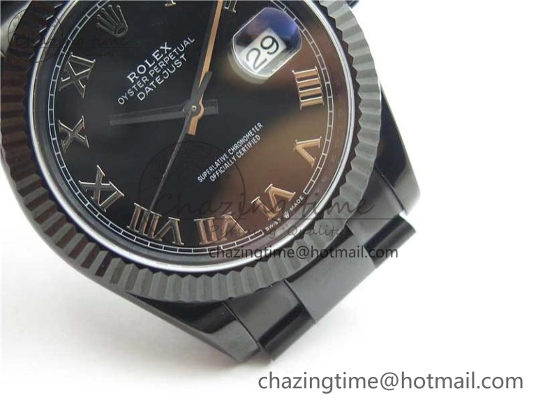 DateJust 41 All Black PVD VRF Best Edition Black Dial Roman Markers on PVD Oyster Bracelet A ModernLook 2793