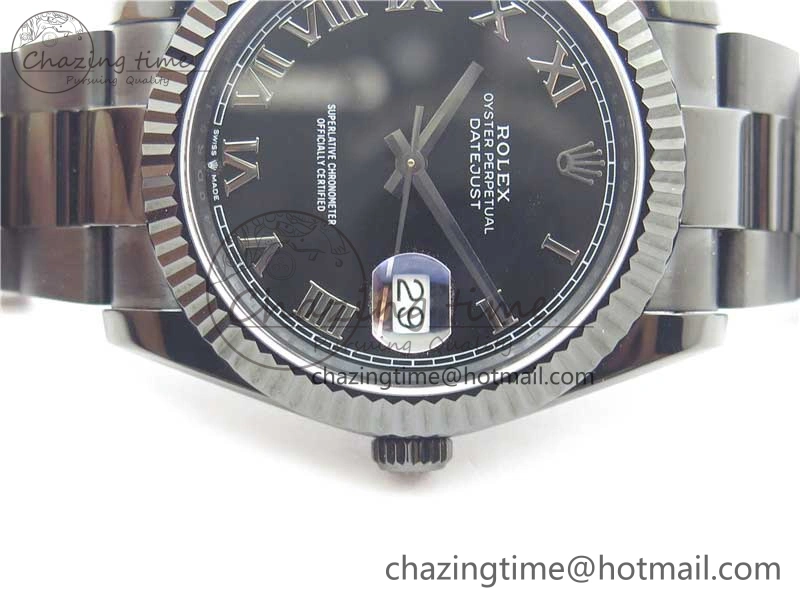 DateJust 41 All Black PVD VRF Best Edition Black Dial Roman Markers on PVD Oyster Bracelet A ModernLook 2793