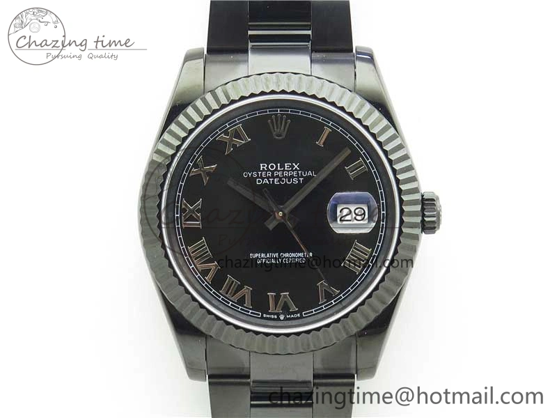 DateJust 41 All Black PVD VRF Best Edition Black Dial Roman Markers on PVD Oyster Bracelet A ModernLook 2793