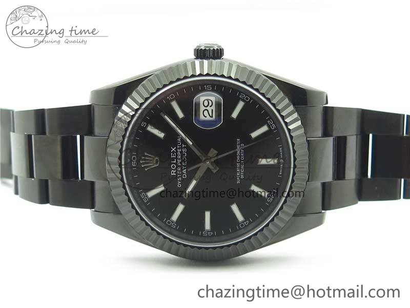 DateJust 41 All Black PVD VRF Best Edition Black Dial Stick Markers on PVD Oyster Bracelet A FreshLook 2792