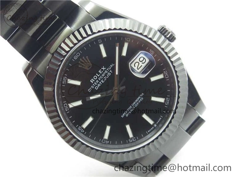 DateJust 41 All Black PVD VRF Best Edition Black Dial Stick Markers on PVD Oyster Bracelet A FreshLook 2792