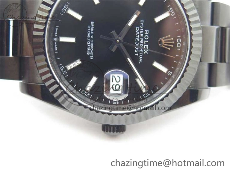 DateJust 41 All Black PVD VRF Best Edition Black Dial Stick Markers on PVD Oyster Bracelet A FreshLook 2792