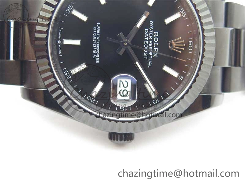 DateJust 41 All Black PVD VRF Best Edition Black Dial Stick Markers on PVD Oyster Bracelet A FreshLook 2792