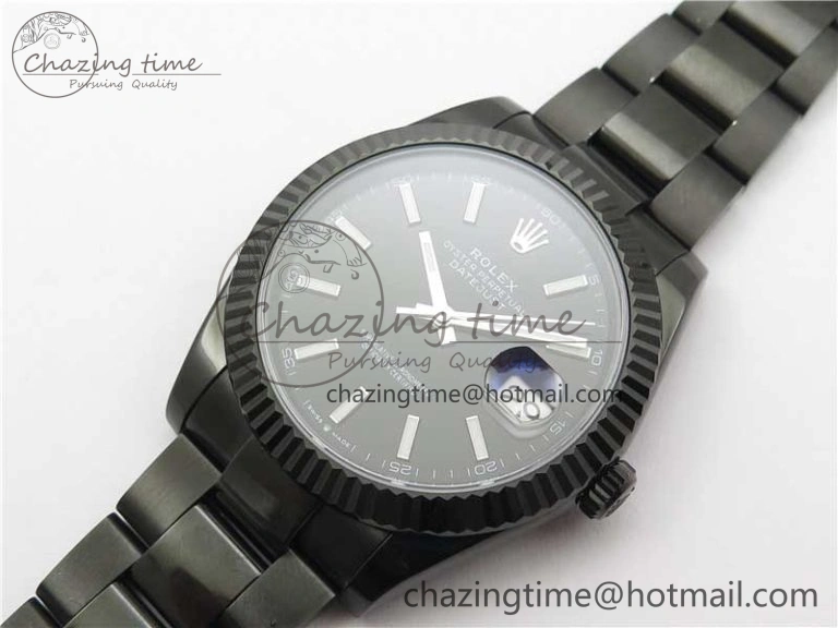 DateJust 41 All Black PVD VRF Best Edition Black Dial Stick Markers on PVD Oyster Bracelet A FreshLook 2792