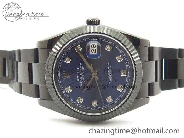 DateJust 41 All Black PVD VRF Best Edition Blue Dial Diamonds Markers on PVD Oyster Bracelet A Youthful 2788