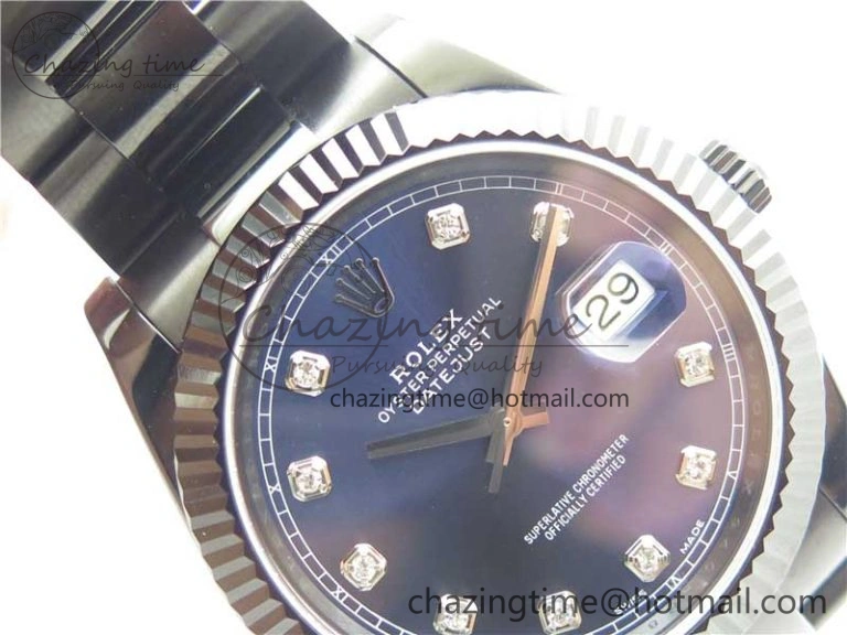 DateJust 41 All Black PVD VRF Best Edition Blue Dial Diamonds Markers on PVD Oyster Bracelet A Youthful 2788