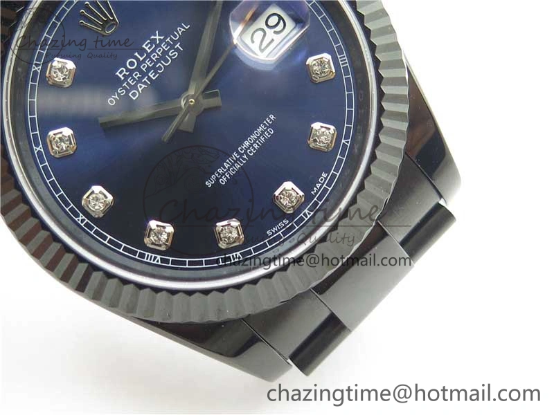 DateJust 41 All Black PVD VRF Best Edition Blue Dial Diamonds Markers on PVD Oyster Bracelet A Youthful 2788