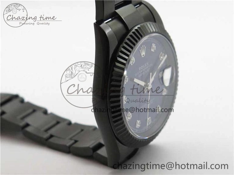DateJust 41 All Black PVD VRF Best Edition Blue Dial Diamonds Markers on PVD Oyster Bracelet A Youthful 2788