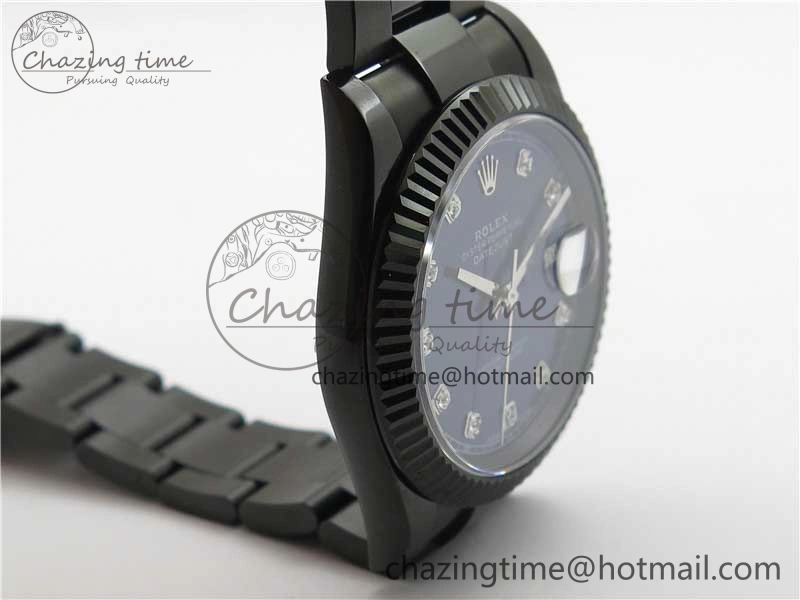 DateJust 41 All Black PVD VRF Best Edition Blue Dial Diamonds Markers on PVD Oyster Bracelet A Youthful 2788