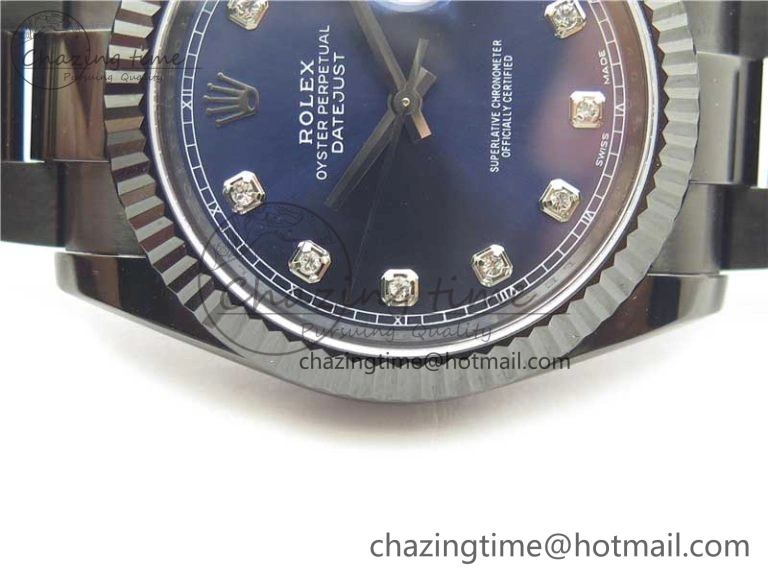 DateJust 41 All Black PVD VRF Best Edition Blue Dial Diamonds Markers on PVD Oyster Bracelet A Youthful 2788