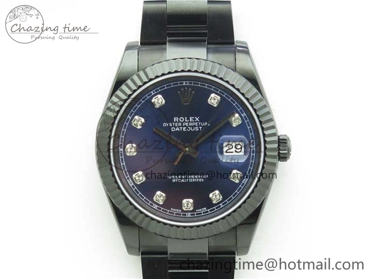 DateJust 41 All Black PVD VRF Best Edition Blue Dial Diamonds Markers on PVD Oyster Bracelet A Youthful 2788