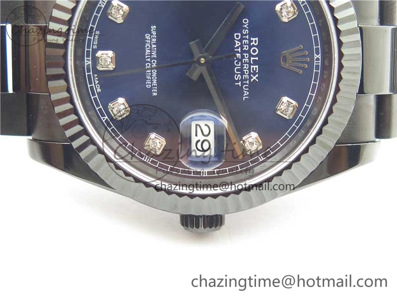 DateJust 41 All Black PVD VRF Best Edition Blue Dial Diamonds Markers on PVD Oyster Bracelet A Youthful 2788