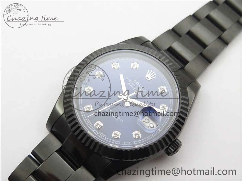 DateJust 41 All Black PVD VRF Best Edition Blue Dial Diamonds Markers on PVD Oyster Bracelet A Youthful 2788