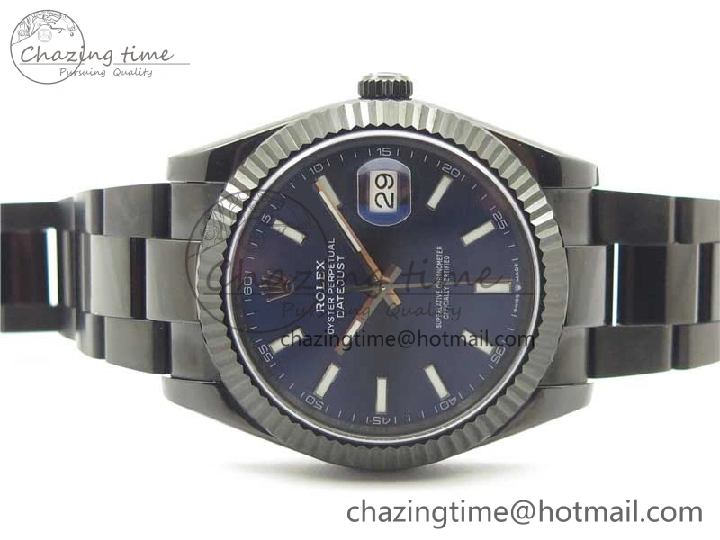 Original DateJust 41 All Black PVD VRF Best Edition Blue Dial Stick Markers on PVD Oyster Bracelet A 2794