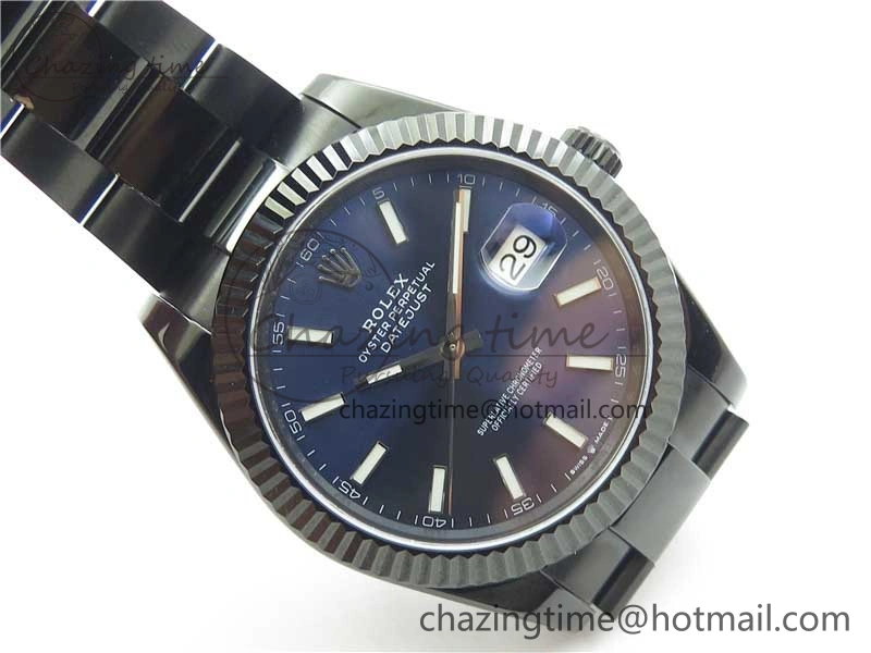 Original DateJust 41 All Black PVD VRF Best Edition Blue Dial Stick Markers on PVD Oyster Bracelet A 2794