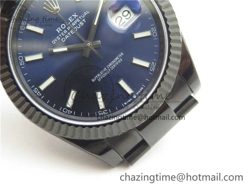 Original DateJust 41 All Black PVD VRF Best Edition Blue Dial Stick Markers on PVD Oyster Bracelet A 2794