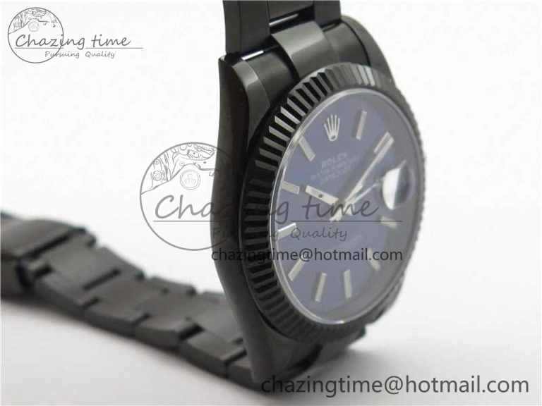 Original DateJust 41 All Black PVD VRF Best Edition Blue Dial Stick Markers on PVD Oyster Bracelet A 2794