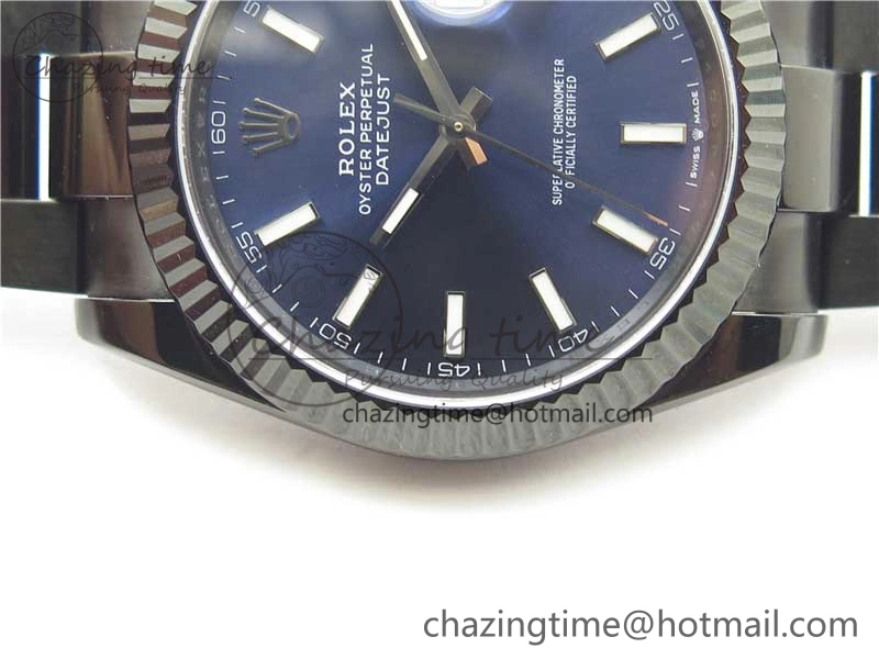 Original DateJust 41 All Black PVD VRF Best Edition Blue Dial Stick Markers on PVD Oyster Bracelet A 2794