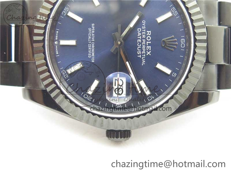 Original DateJust 41 All Black PVD VRF Best Edition Blue Dial Stick Markers on PVD Oyster Bracelet A 2794