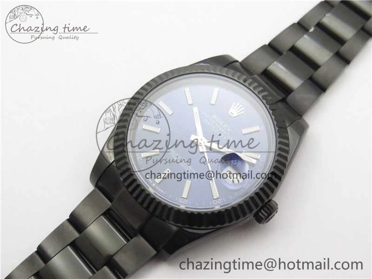 Original DateJust 41 All Black PVD VRF Best Edition Blue Dial Stick Markers on PVD Oyster Bracelet A 2794