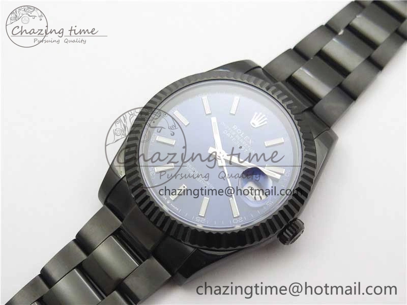Original DateJust 41 All Black PVD VRF Best Edition Blue Dial Stick Markers on PVD Oyster Bracelet A 2794