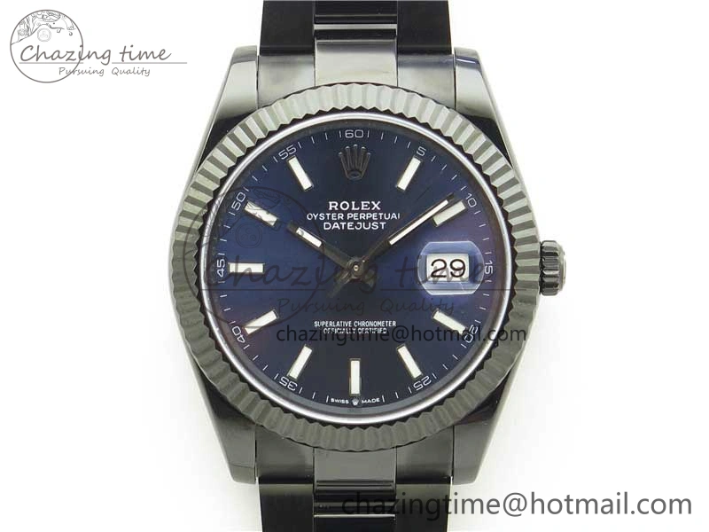 Original DateJust 41 All Black PVD VRF Best Edition Blue Dial Stick Markers on PVD Oyster Bracelet A 2794