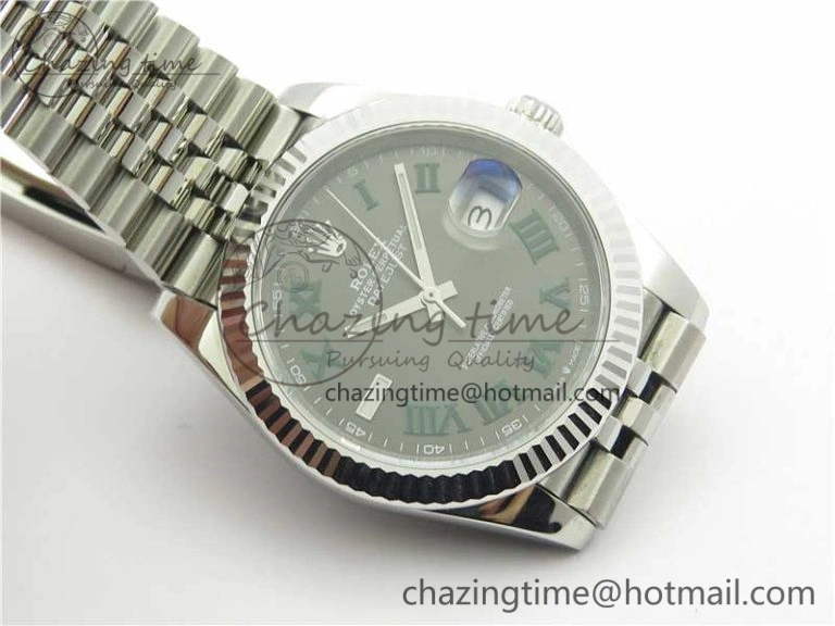 MultiPurpose DateJust 41 SS 126333 Fluted Bezel DJF Best Edition 904L Steel Gray Dial Green Roman Markers on Jubilee Bracelet A 10559