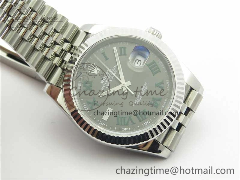 MultiPurpose DateJust 41 SS 126333 Fluted Bezel DJF Best Edition 904L Steel Gray Dial Green Roman Markers on Jubilee Bracelet A 10559
