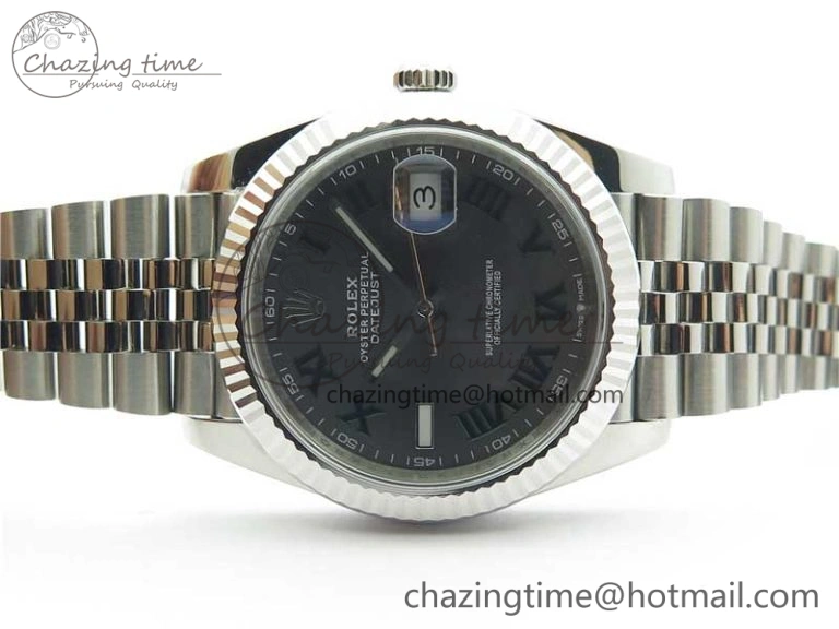 MultiPurpose DateJust 41 SS 126333 Fluted Bezel DJF Best Edition 904L Steel Gray Dial Green Roman Markers on Jubilee Bracelet A 10559
