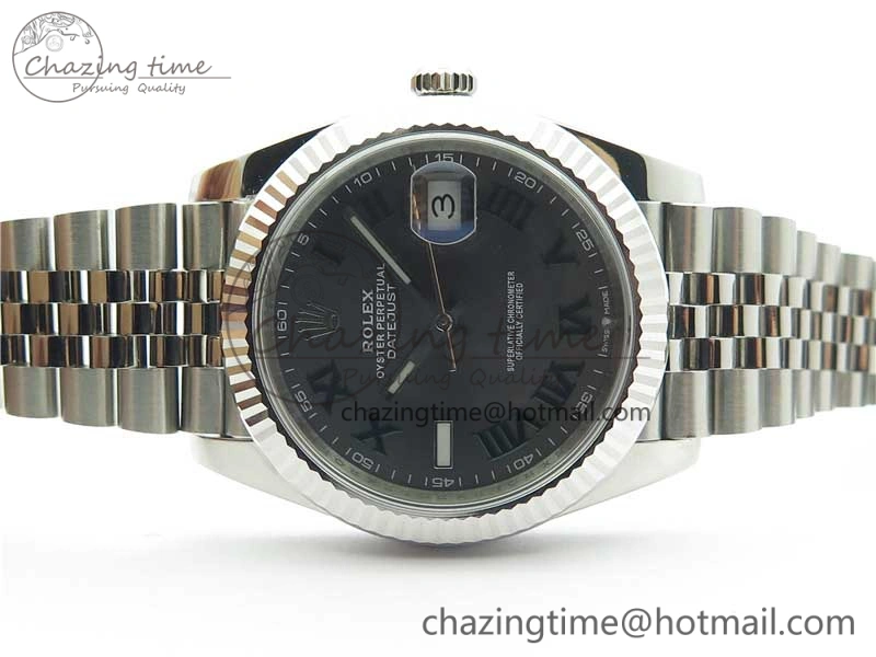 MultiPurpose DateJust 41 SS 126333 Fluted Bezel DJF Best Edition 904L Steel Gray Dial Green Roman Markers on Jubilee Bracelet A 10559
