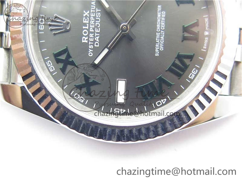 MultiPurpose DateJust 41 SS 126333 Fluted Bezel DJF Best Edition 904L Steel Gray Dial Green Roman Markers on Jubilee Bracelet A 10559