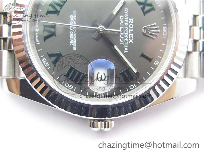 MultiPurpose DateJust 41 SS 126333 Fluted Bezel DJF Best Edition 904L Steel Gray Dial Green Roman Markers on Jubilee Bracelet A 10559